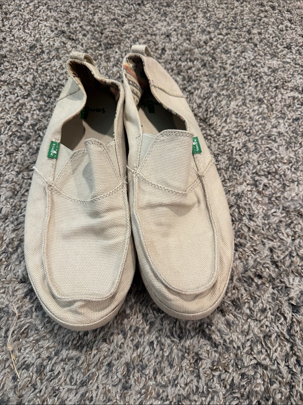 Sanuk Mens Beige Slip-On Canvas Sneakers Size 10